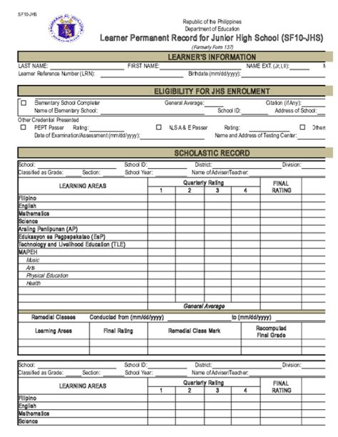 sf10 form 137|deped school forms download free.